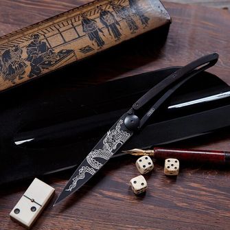 Deejo preklopni nož Crna tetovaža ebanovine Japanski zmaj